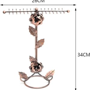 Jewellery Display,Jewelry Box Metal Rose Flower Jewelry Stand Earring Hanger Necklace Bracelet Organizer Storage Rack Hoop Jewelry Holders Jewelry Organizer Boxes  11*32cm bronze