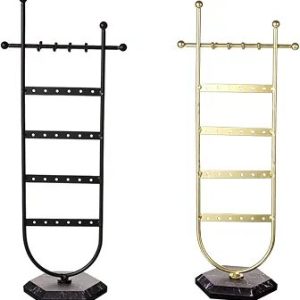 Multi-Level Tabletop Jewelry Organizer Stand Marble Base U-Shape Metal Necklace Hanger Earring Necklace Display Rack Earring Display Stands For Selling Portable Photography