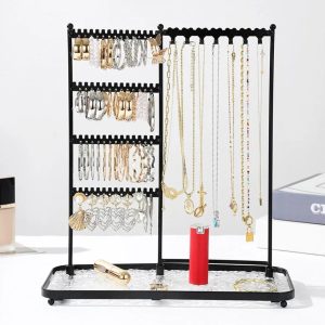 Stable Sturdy Organiser Functional Necklace Display Jewelry Stand for Rings and Watches  coclor  gold