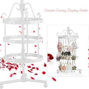 Jewelry Display Stand, 3 Tiers 72 Holes Metal Rotating Earring Holder Organizer Earring Hanger Necklace Organizer Jewelry Tree 23cm h