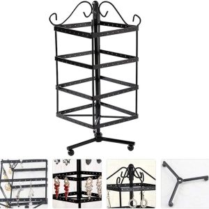 4-Layer Rotating，Metal Iron Square Rotating Jewelry Holder Earring Organizer Musical Box Jewelry Organizer Stand Exquisite Display Stand Necklace Rack Holder,white

 Copy