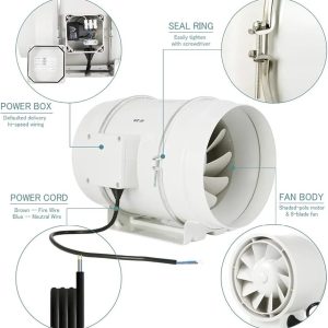 Exhaust Fan Duct Fan for Bathroom Office Hotel Strong Mixed Flow Ventilation System Air Extractor Fan Ventilation,for Basements, Bathrooms, Kitchens