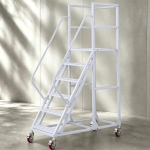 Warehouse Rolling Ladder, Locking Wheels, Wide Non-Slip Steps, Dual Handrails, Mobile Platform Ladder, Roll-Up Ladder for Warehouse, Supermarket
