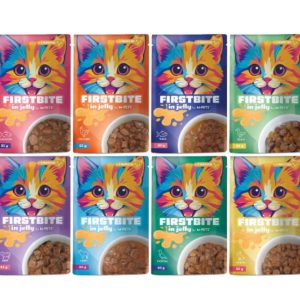 M-PETSFIRSTBITE  Jelly Wet Food Pouches for Cats85g–Premium Complete & Balanced Cat Food for Kittens (3+ Months) and Adult Cats