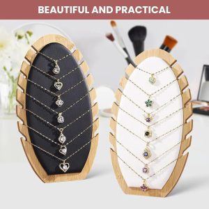 Wooden Necklace Display Stand, Velvet Oval Tabletop Jewellery Holder, 12 Necklace Slots, Detachable Design (Black)