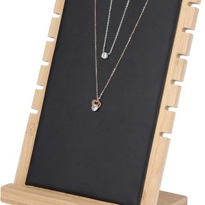 Jewelry Display Stand Elegant Wooden Necklace Organizer Rack for Home Use Solid Durable Eco-friendly Material (Black)