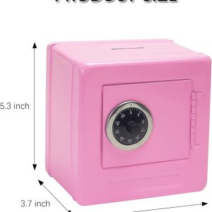 Piggy Bank, Metal Safe with Key, Money Saving Box  Best Gift (Pink- Square)