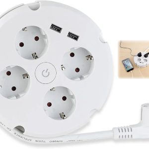 revolt Extension Cord: Power Strip with Cable Reel, 4 Outlets and 2 USB Ports (2.1A) (Long Cable Extension Cord, Multi Plug with Long Cable)