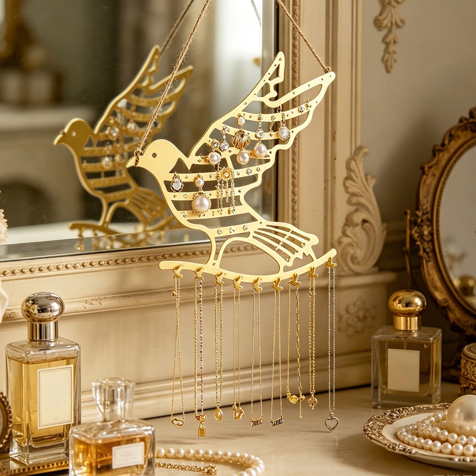 Sentmoon Floating Shelves for Wall Bird Shaped Wall Mounted Jewelry Organizer Decorative Metal Jewelry Display Rack for Bedroom Vanity Organizer with Easily Hanging for Fashion Lovers - Image 5