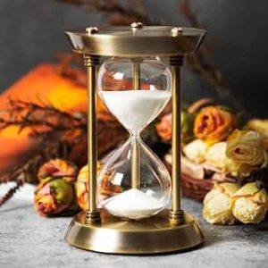 Hourglass (60 minutes), metal frame, white sand colorLarge hourglass for antique home decor