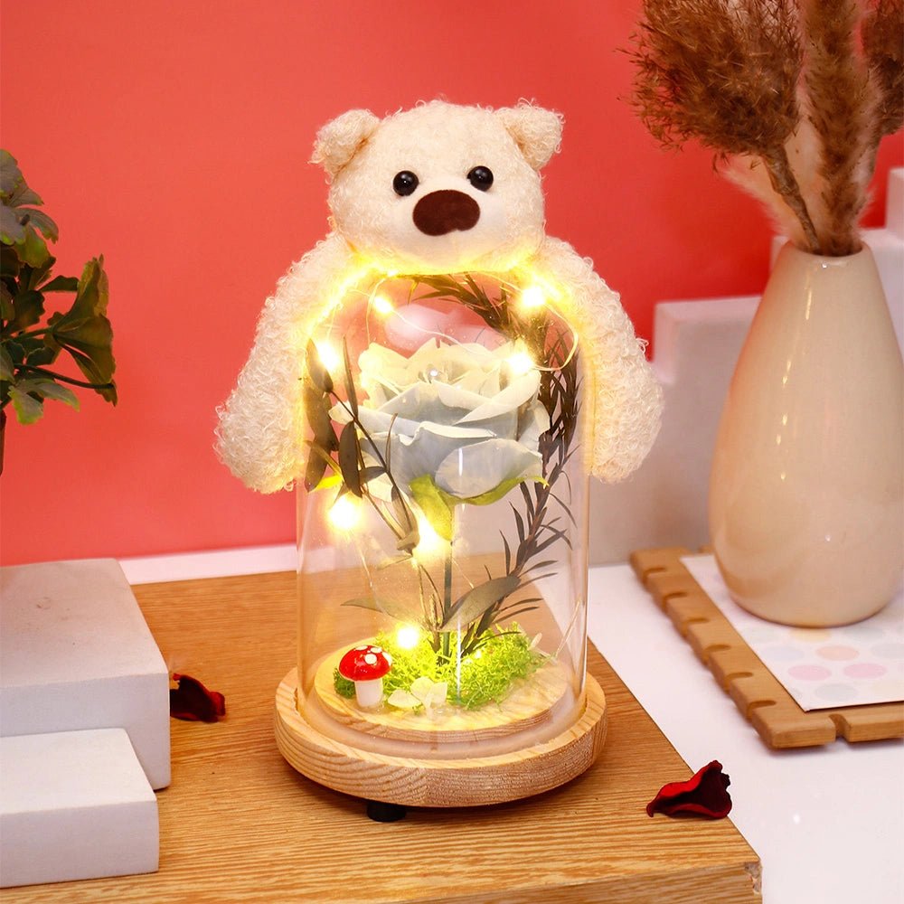 Archies Teddy Bear Blue Rose Glass Dome - Image 2