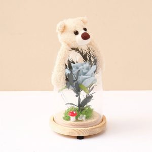 Archies Teddy Bear Blue Rose Glass Dome