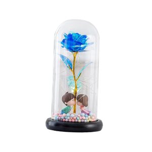 DOLITY Artificial Flowers Rose, LED Lamp in A Glass Dome Table Lamp Handmade Luminous Unique Eternal for Thanksgiving Home Decoration , Blue
