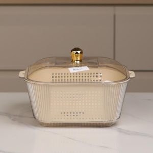 plastic bowl plus strainer and lid