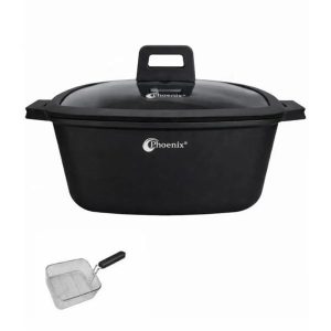 Phoenix 28cm Cast Aluminum Casserole with Glass Lid & Frying Basket