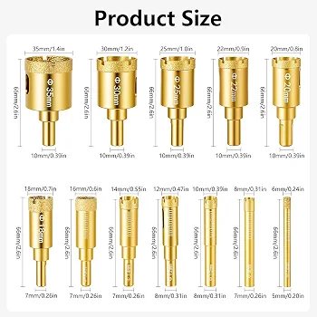 Diamond-Coated Hole Saw Kit for Tile Glass Marble
Multi-Size Cutting for Ceramic, Porcelain, Glass, and Marble, Drill-Compatible Bits with 1pc
