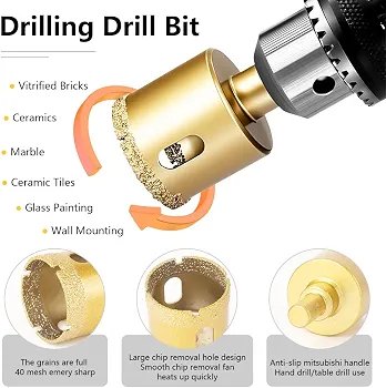 Diamond-Coated Hole Saw Kit for Tile Glass Marble
Multi-Size Cutting for Ceramic, Porcelain, Glass, and Marble, Drill-Compatible Bits with 1pc - Image 2
