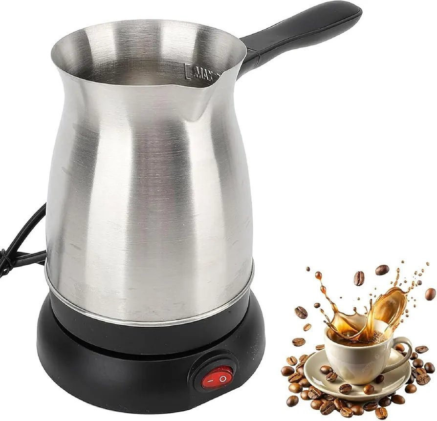 Premium Electric Turkish Coffee Maker Pot 600ml Stainless Steel Kettle for Coffee, Tea & Milk, Fast Heating Water Boiler with Power Switch, Cordless Design for Home & Office - Image 5