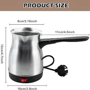 Premium Electric Turkish Coffee Maker Pot 600ml Stainless Steel Kettle for Coffee, Tea & Milk, Fast Heating Water Boiler with Power Switch, Cordless Design for Home & Office