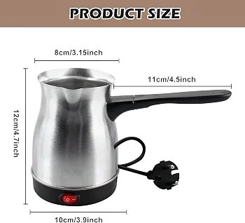Premium Electric Turkish Coffee Maker Pot 600ml Stainless Steel Kettle for Coffee, Tea & Milk, Fast Heating Water Boiler with Power Switch, Cordless Design for Home & Office