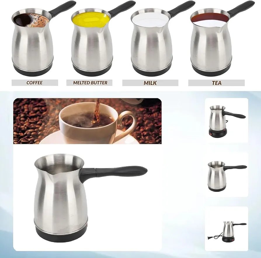 Premium Electric Turkish Coffee Maker Pot 600ml Stainless Steel Kettle for Coffee, Tea & Milk, Fast Heating Water Boiler with Power Switch, Cordless Design for Home & Office - Image 2