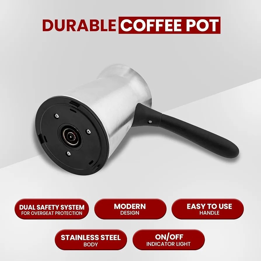 Premium Electric Turkish Coffee Maker Pot 600ml Stainless Steel Kettle for Coffee, Tea & Milk, Fast Heating Water Boiler with Power Switch, Cordless Design for Home & Office - Image 4