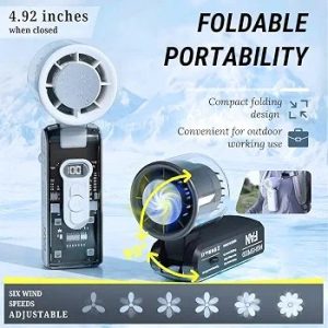 Handheld Fan with Ice Touch Technology & LED Light – Foldable Rechargeable Portable Fan with Speed Control & Lanyard – Personal Cooling Fan for Travel, Office, Home &