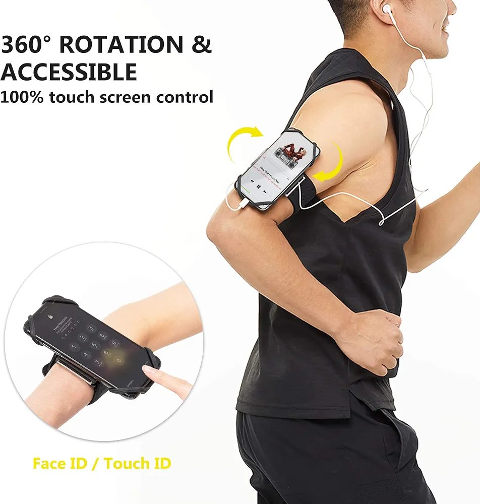 Running Armband Phone Holder, Rotation360°&Detachable, Lightweight Sports Cell Phone Arm Band Compatible with iPhone 11 Pro XS XR X 8 7 6 Plus Samsung Galaxy S10 S9 S8 Smartphone