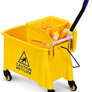 Mop Bucket and Wringer, 20L Cleaning Trolley with Wheels & Carrying Handle, Mobile Mopping Buckets for Household & Commercial Use (28 x 60 x 67cm)