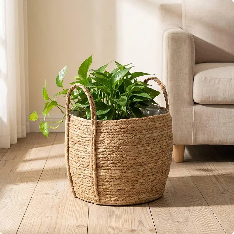 Handwoven Planter Basket with Plastic Liner Natural Fibet
Flower Pot Cover with Plastic Liner Rustic Woven Plant Pot Cover Farmhous - Image 3