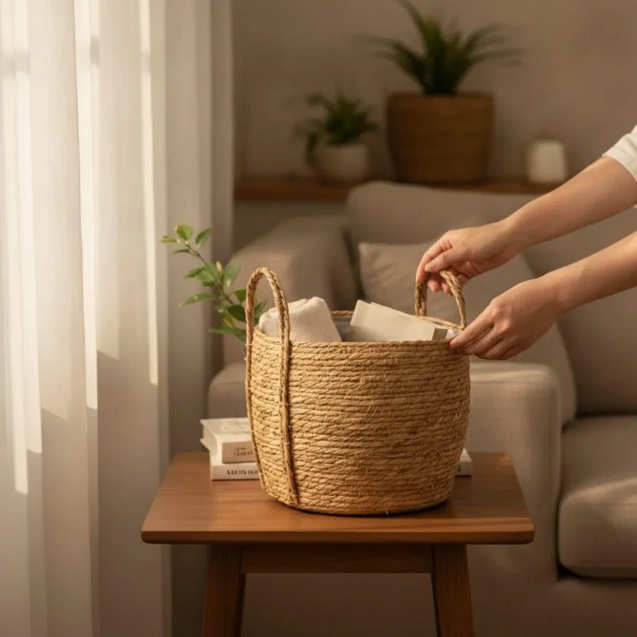 Handwoven Planter Basket with Plastic Liner Natural Fibet
Flower Pot Cover with Plastic Liner Rustic Woven Plant Pot Cover Farmhous
