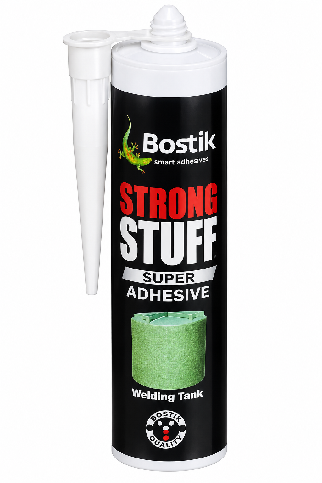 Bostik Evo-Stik Strong Stuff adhesive/sealant (290 ml cartridge), which is a high-strength MS polymer grab adhesive. tank repair
