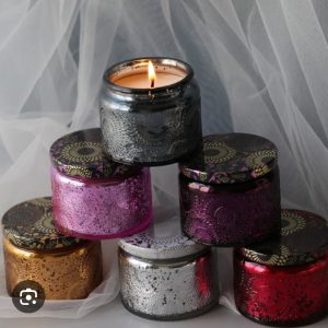 REGENT SCENTED CANDLES VANILLA IN EMBOSSED GLASS JARS, ASST. COLOURS, 100G