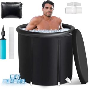 Ice Bath for Athletes, 85 Gallon Capacity, Portable, Multi-Layer, with Cover for Cold Water Recovery and Therapy, Inflatable Ice Barrel for Family Gardens, Indoor and Outdoor Gyms