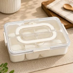 Portable 6-Compartment Food Storage Box With Spoon & Fork (W30 x D22 x H7)cm - Off White