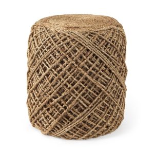 Natural Dori Cotton Pouf Ottoman | Handwoven Braided Stool Decorative Jute Furniture for Home, Office, Boho & Farmhouse Décor 40Dx40Wx33H Cm Beige (C