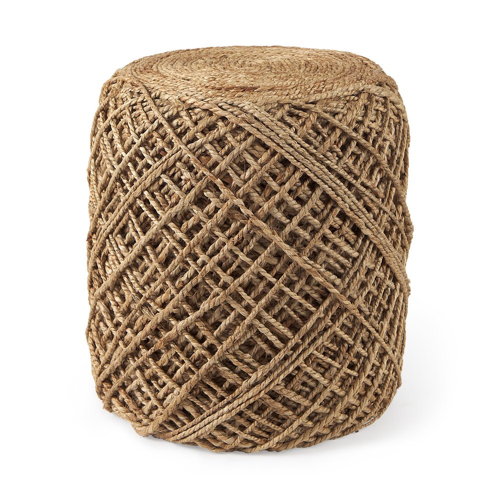 Natural Dori Cotton Pouf Ottoman | Handwoven Braided Stool Decorative Jute Furniture for Home, Office, Boho & Farmhouse Décor 40Dx40Wx33H Cm Beige (C