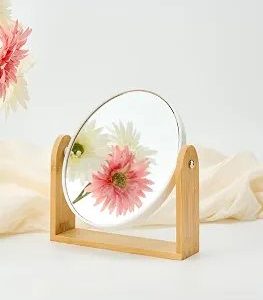 Wooden Tabletop Folding Makeup Mirror 360 Degree Portable Adjustable Daily Desk Mirror Vanity Table Mirror for Bathroom Bedroom Living Room Shaving & Makeup