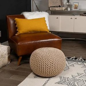 Handmade Ottoman Large Knitted Pouffe Footstool - 100% Cotton Chunky Knitted Round Pouffes For Living Room - Suitable For Resting Feet, Occasional Seating & Decor