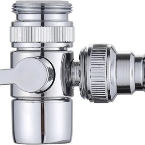 G1/2 Brass Faucet Diverter Valve 1 In 2 Out Sink Splitter Valve Kitchen Bathroom Washing Machine Water Flow Switch Adapter 1/2 Inch MIP(Distributor + connector)