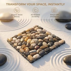 ProductRiver Rock Stepping Stones Outdoor Paver Pebbles with Non Slip Surface and Weatherproof PVC + Stone Material for Patio and Flower Bed Easy Installation