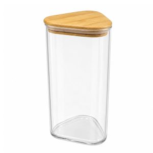TALL TRIANGULAR GLASS JAR SLIM JAR WITH BAMBOO LID