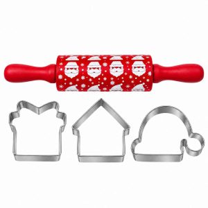 CHRISTMAS BAKING SET ROLLING PIN CUTTER SET