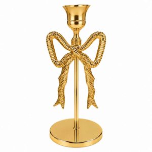 GOLD BOW CANDLEHOLDER DECORATIVE BOW CANDLE HOLDER metal