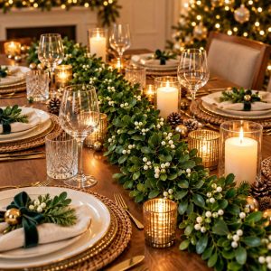 ARTIFICIAL GREEN GARLAND WHITE FLOWER DECOR GARLAND