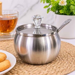 STAINLESS STEEL SUGAR BOWL ROUND SUGAR BOWL WITH SPOON