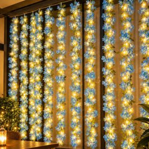 LED FLOWER CURTAIN BLUE FLOWERS WITH WARM LIGHTS 3m