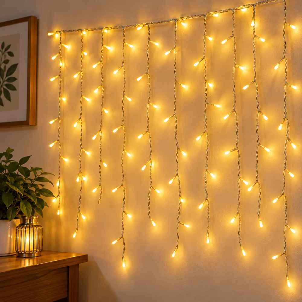 LED CURTAIN LIGHTS WARM WHITE ICICLE DECORATIVE LIGHT