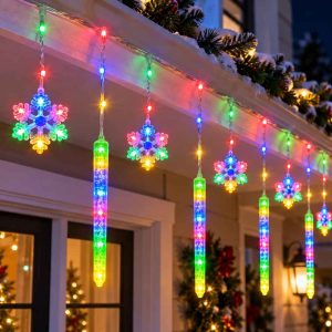 LED SNOWFLAKE ICICLE LIGHTS Multicolor Christmas Curtain String Lights 3m