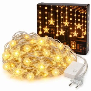XMAS CURTAIN LIGHTS 87 LED Star And Moon Decorative Lights 3m